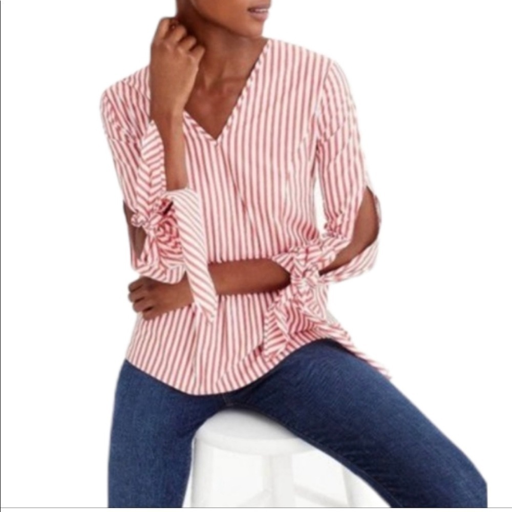 Universal Standard For J. Crew Striped Blouse Red & White NWT XS